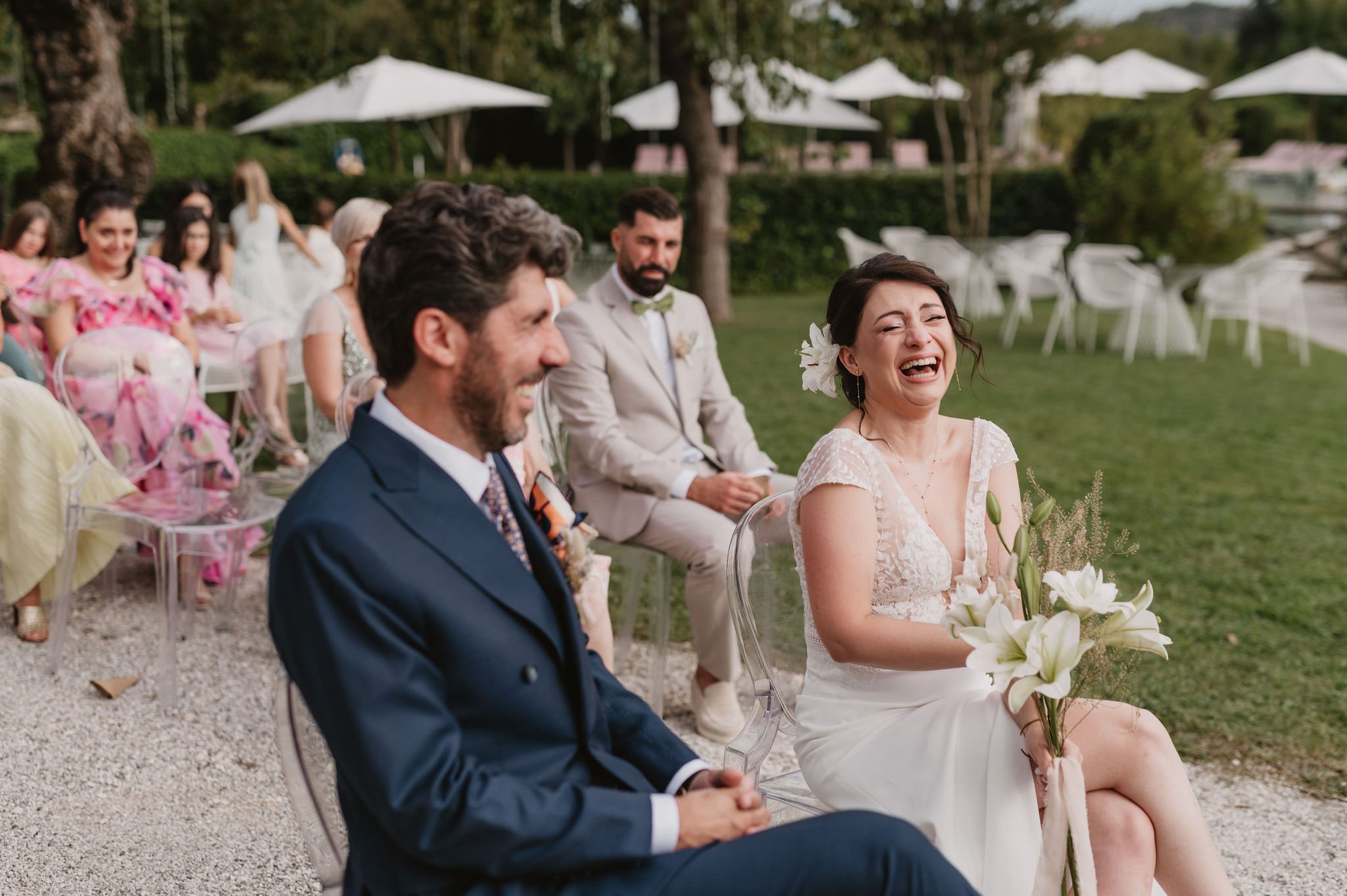 french couple laughing wedding in veneto, prosecco hills