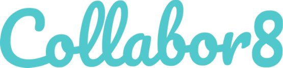 The word 'Collabor8' written in a blue, cursive font.