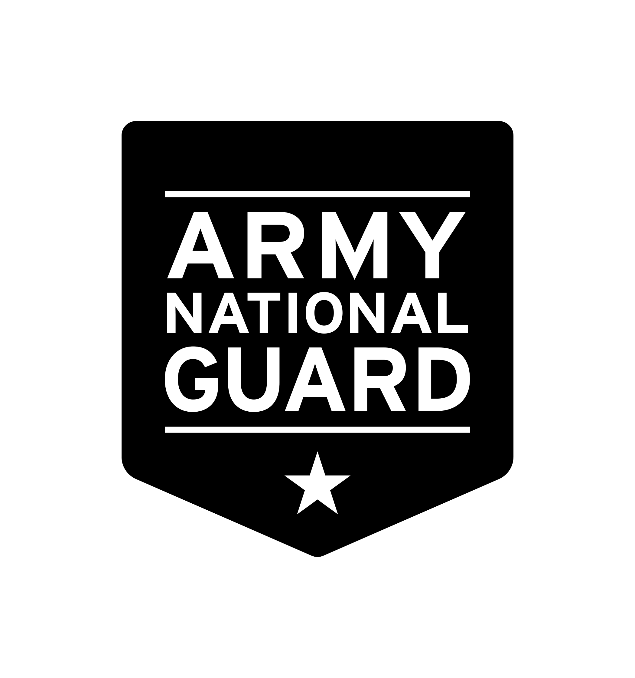 Black emblem with white text reading 'Army National Guard' and a white star at the bottom, with an eagle above and the words 'Security' and 'Freedom' on the sides.