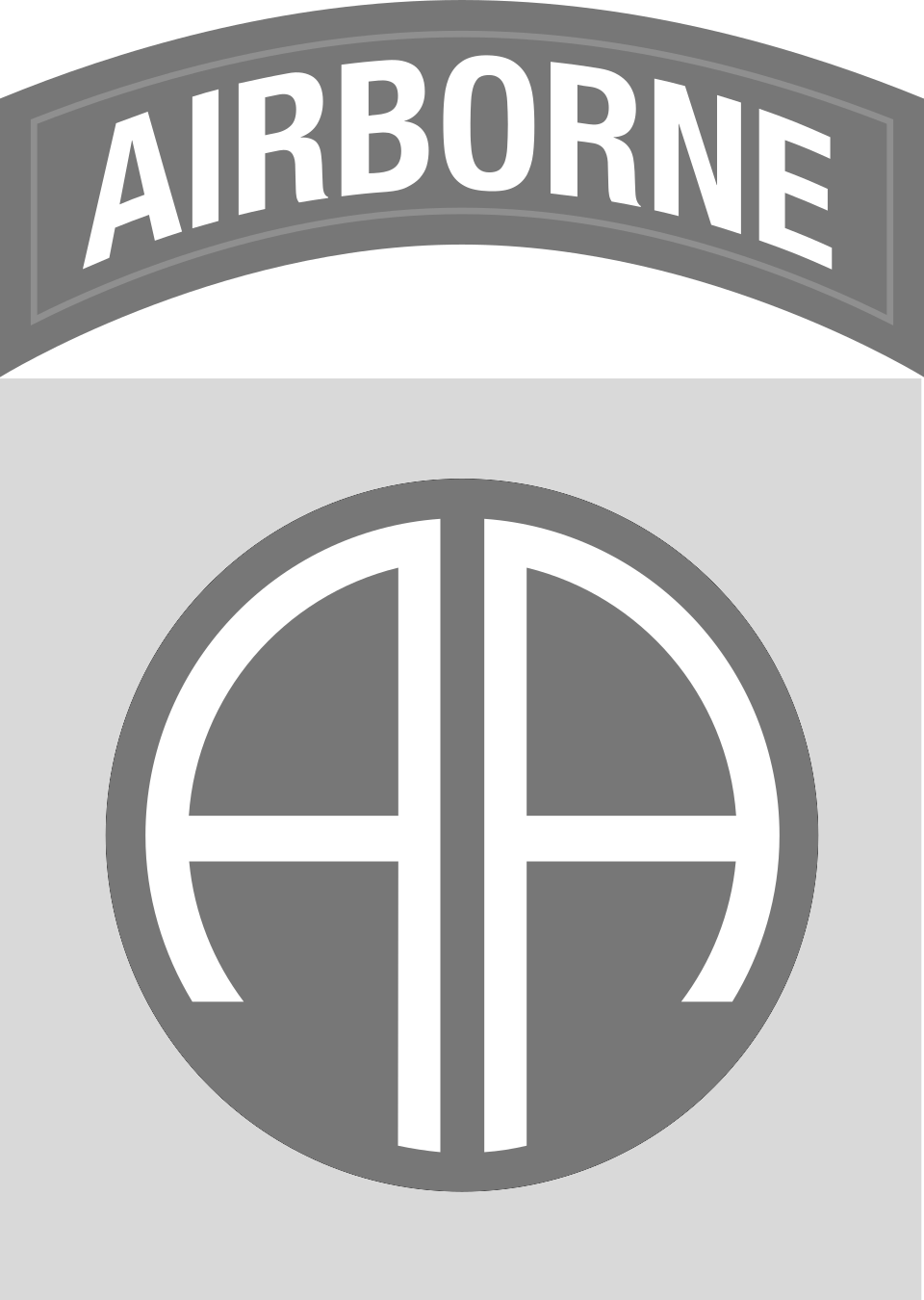 Black and gray military patch with the word "Airborne" on top and a stylized parachute emblem below.
