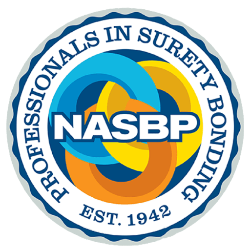 NASBP logo with interlinked circles in blue, yellow, orange, and dark blue, and text around the circle that reads "PROFESSIONALS IN SURETY BONDING" and "EST. 1942".