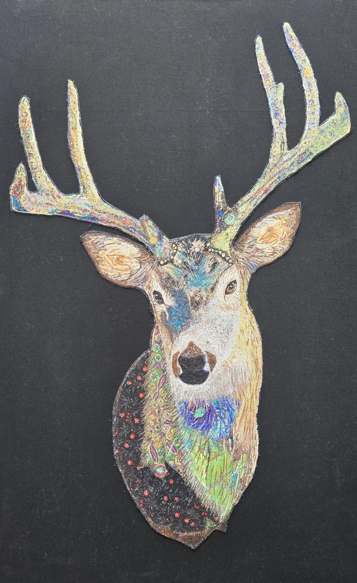 Buck 
Threadpainting on eco-dyed canvas
45+ hours of stitching

$2300