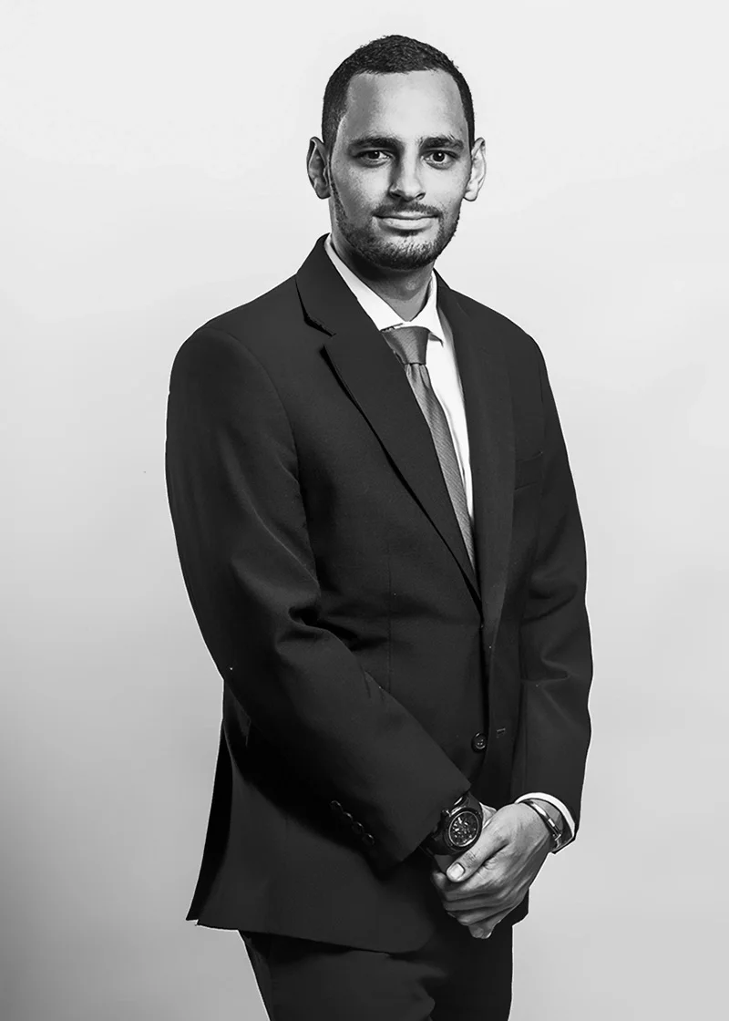 Black and white portrait of Alexandre de Lespinasse, Partner and Owner of Delespinasse