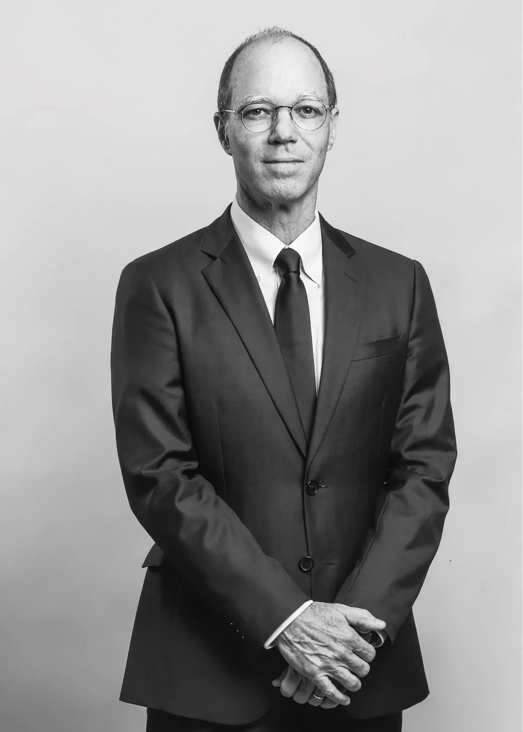 Black and white portrait of Christian de Lespinasse, Partner and Owner of Delespinasse
