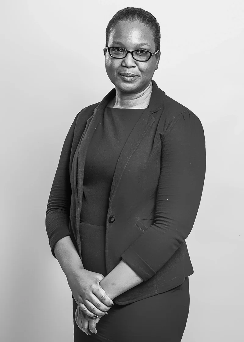 Black and white portrait of Lyceska Lazarre, Senior Trademark Administrator at Delespinasse