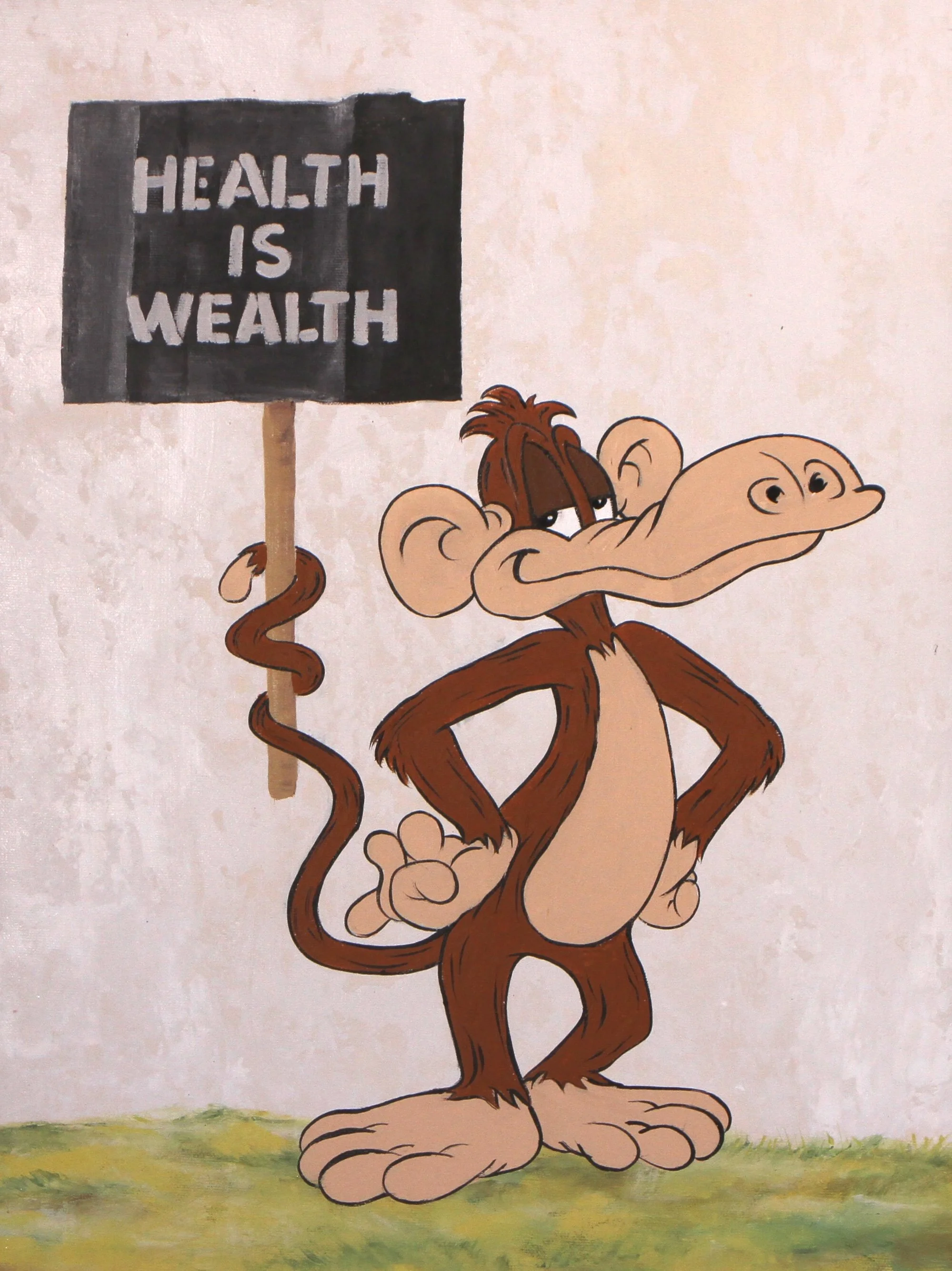   Lucky Health is Wealth   18 × 13.5 in.  Acrylic on canvas 