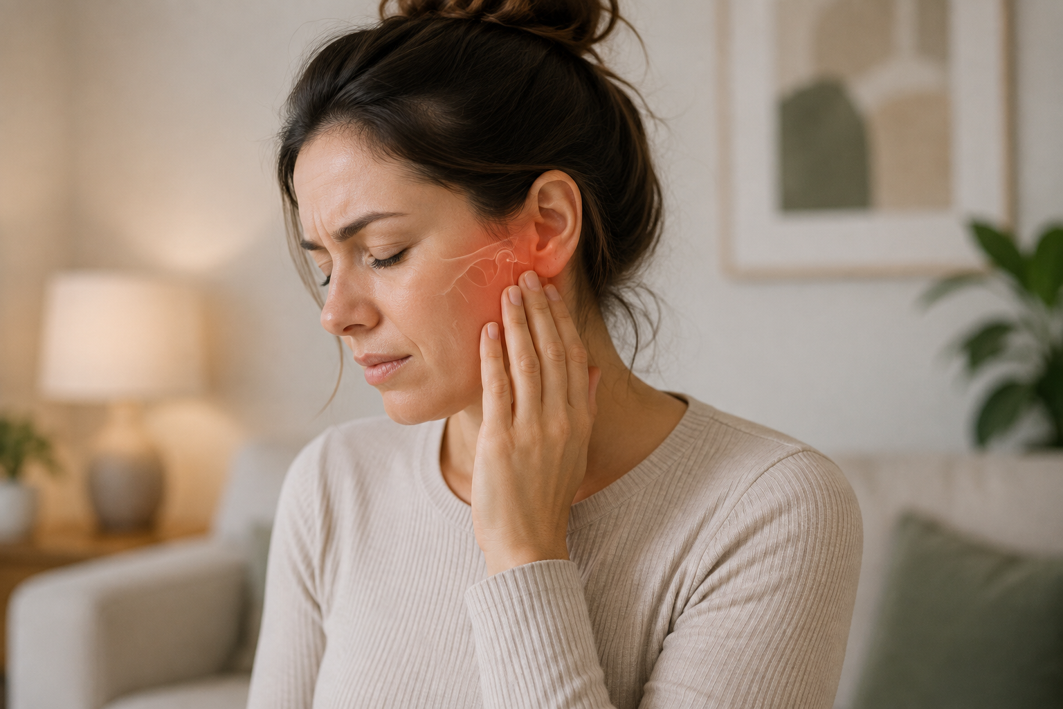 Woman holding her jaw due to pain