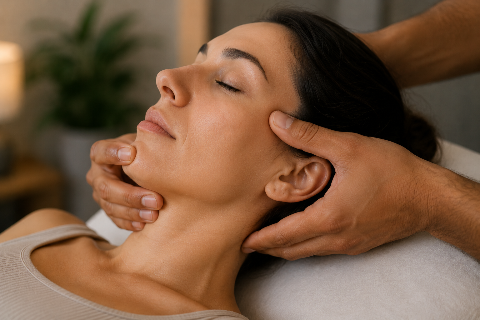 Hands-on treatment for a woman with TMJ and jaw pain