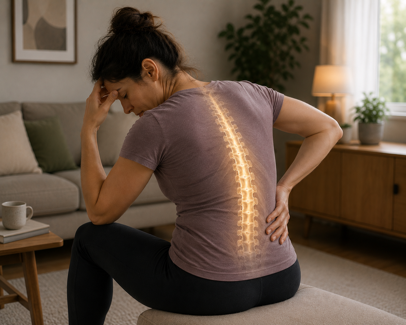 Woman experiencing persistent lower back pain affecting everyday activities