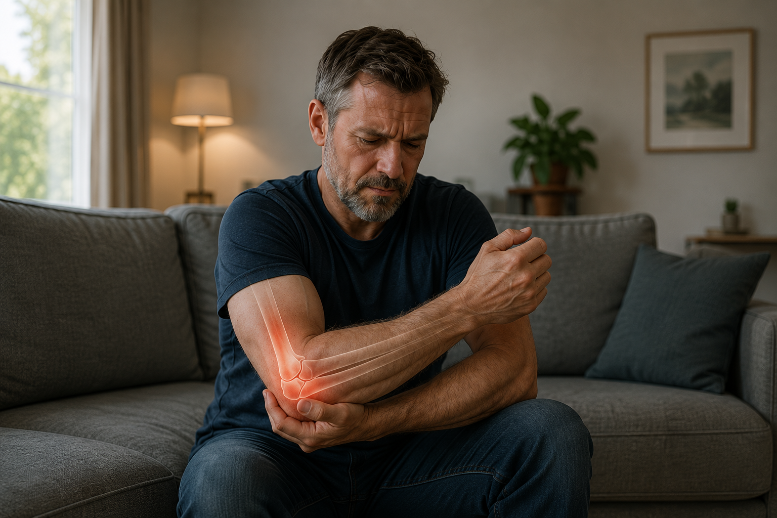 Man holding his elbow due to pain