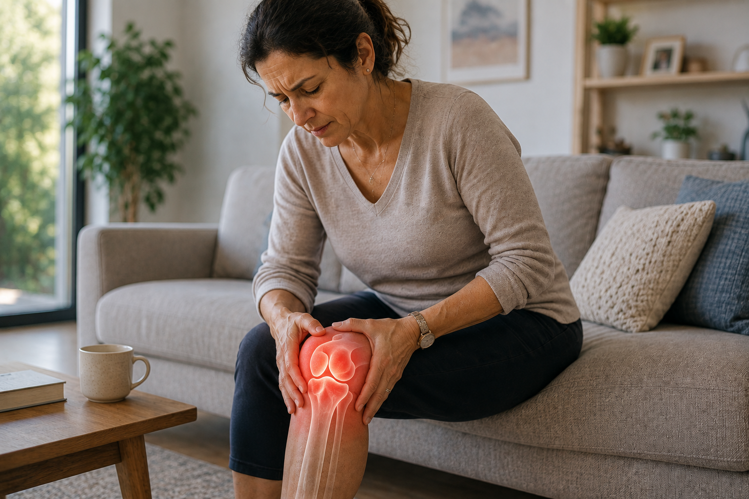 Woman holding her knee due to pain