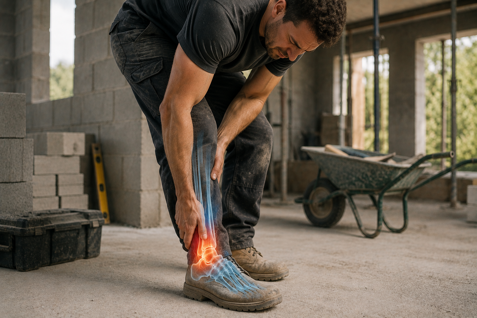 Construction worker experiencing foot and ankle pain at work