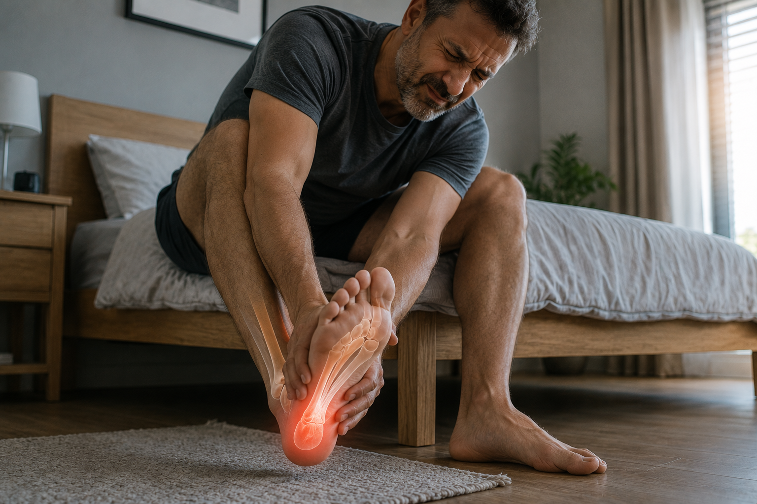 Man holding the sole of his foot due to pain