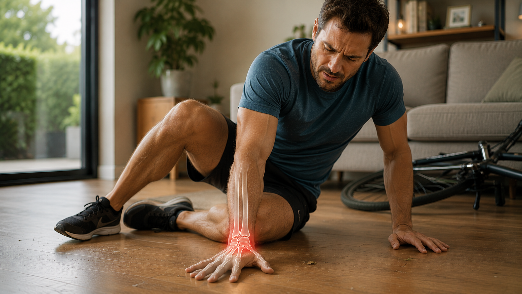 Man with wrist pain after falling onto an outstretched hand