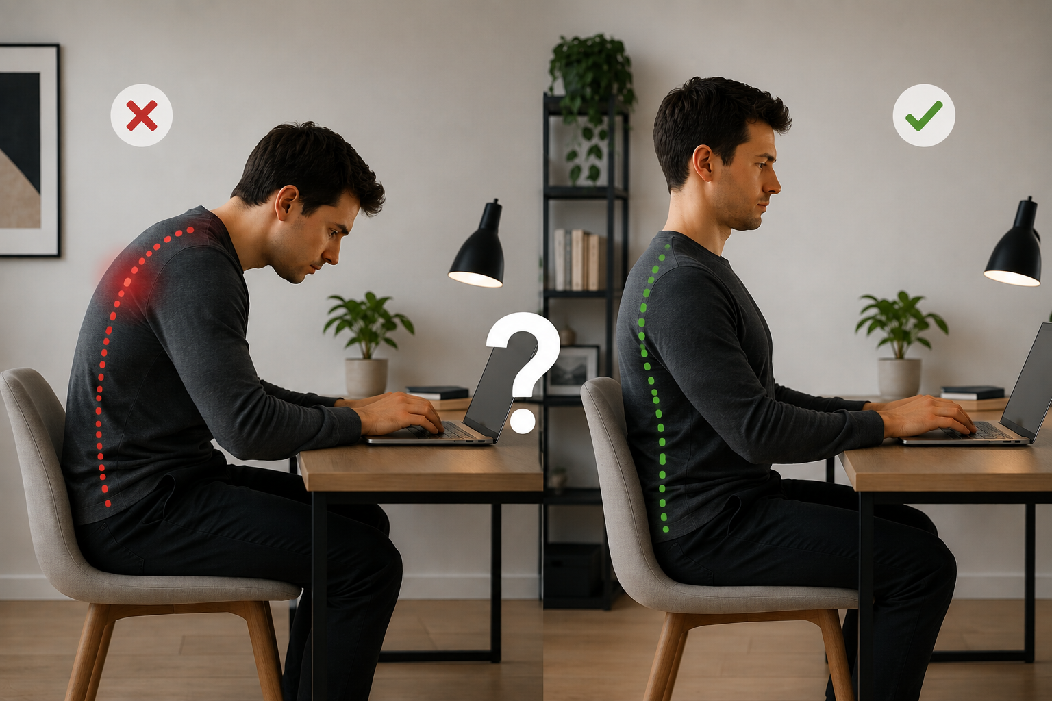 Comparison of different sitting postures while working at a desk