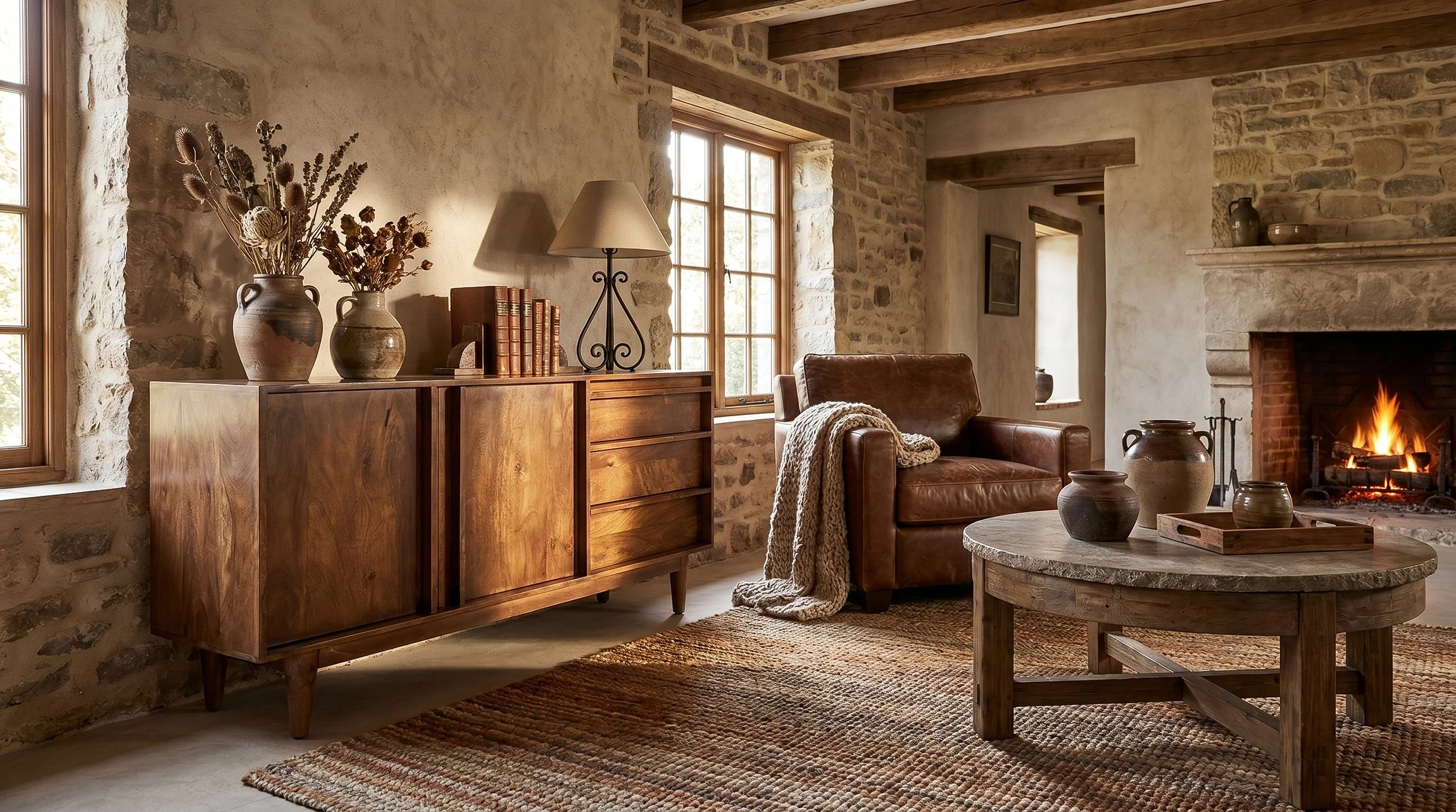 Imagem editorial de decoração criada para demonstrar como produtos de interior podem ser integrados em ambientes visuais alinhados com a identidade da marca.
