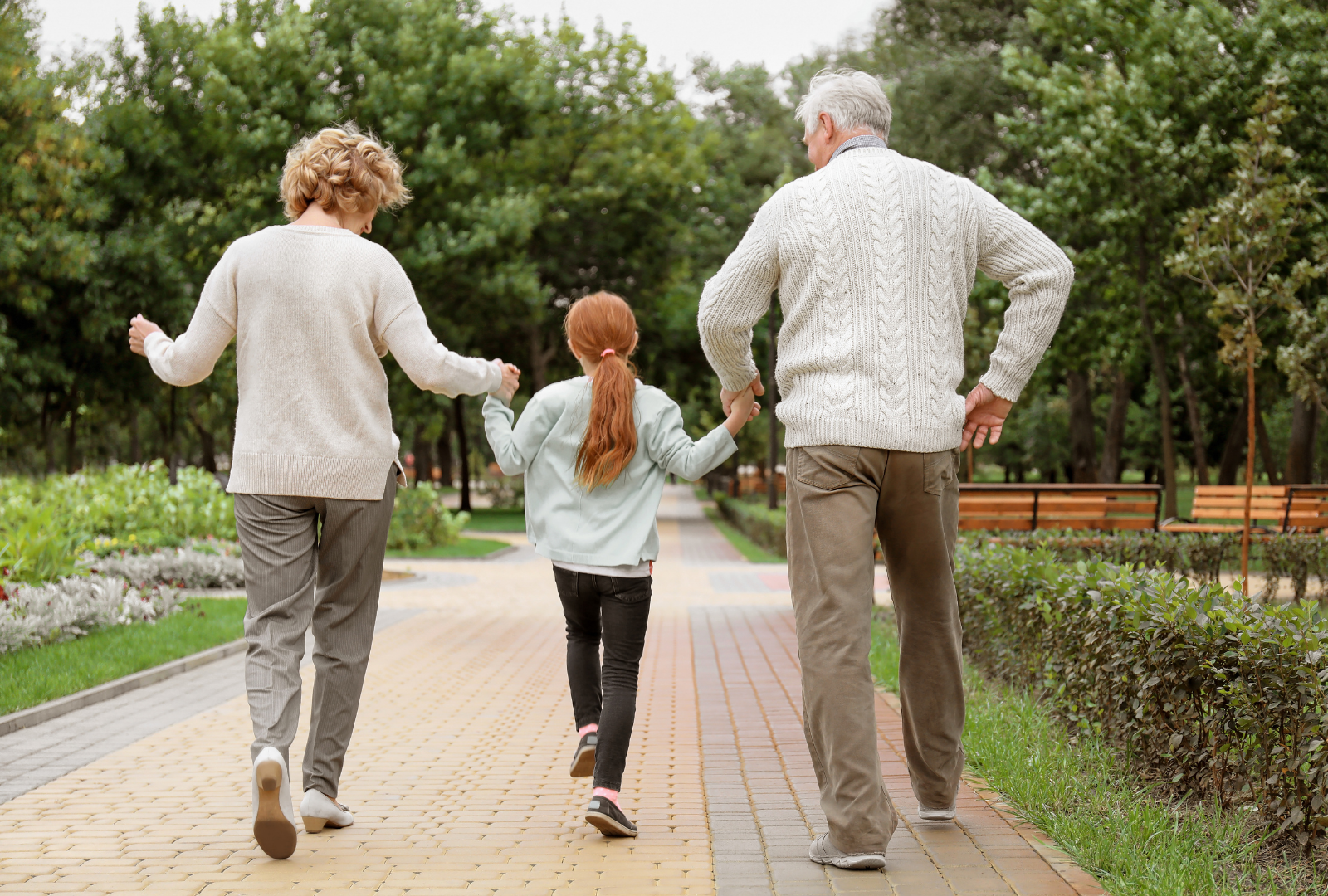Family walking in a park