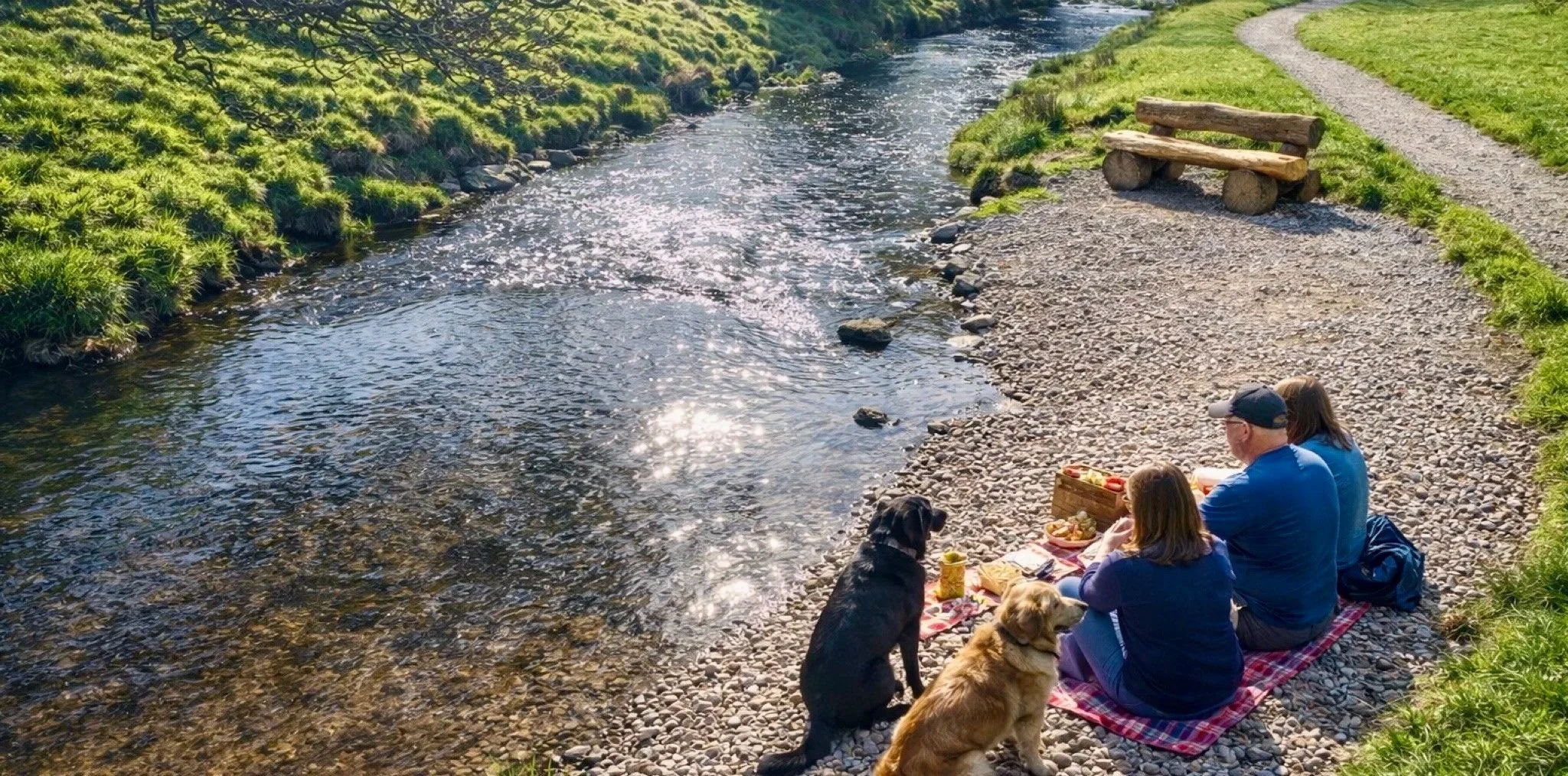 An image of people sitting by the river