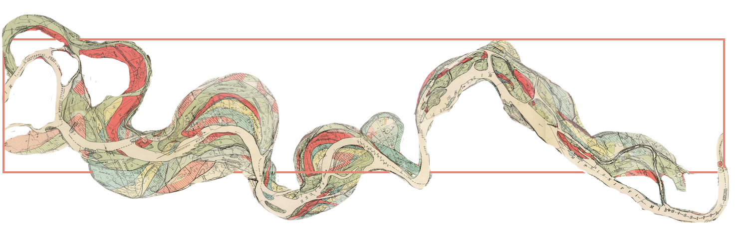 An colorful illustration of the river tributaries of the Mississippi River.