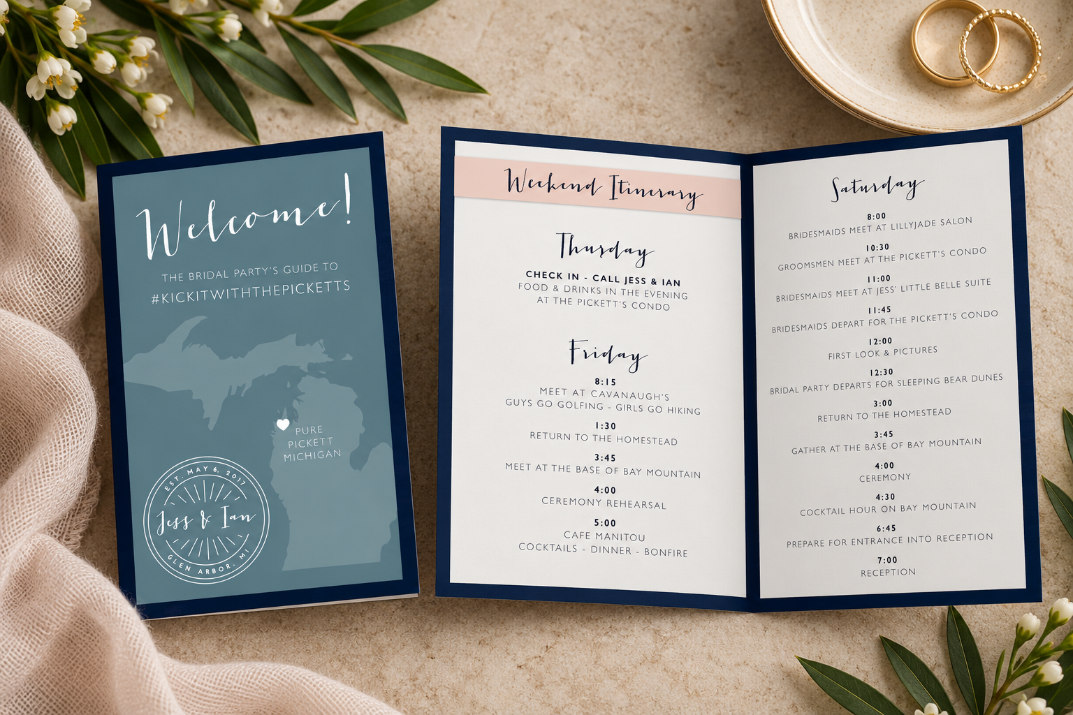 Elegant Michigan Wedding Itinerary Flat Lay.png