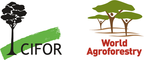 Graphic with the logos of CIFOR and World Agroforestry, featuring trees and green and red text.