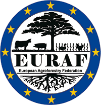 Logo of the European Agroforestry Federation (EURAF) featuring a tree, animals, and a circle of stars.