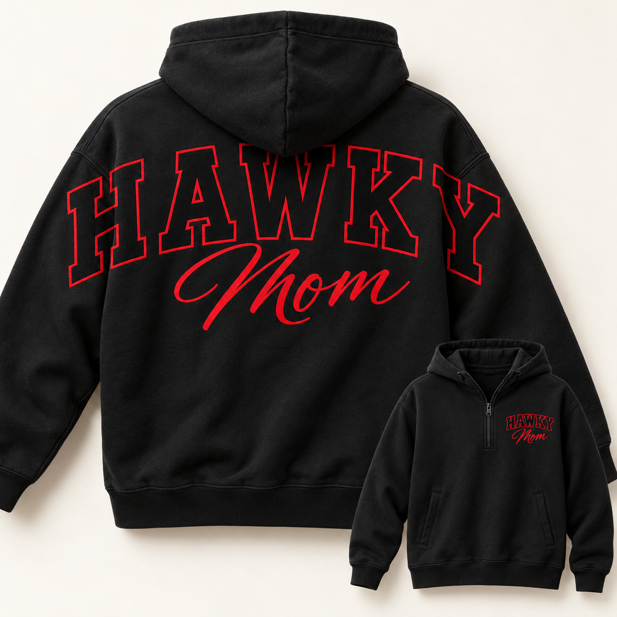 Black Hawky Mom quarter-zip hoodie.png