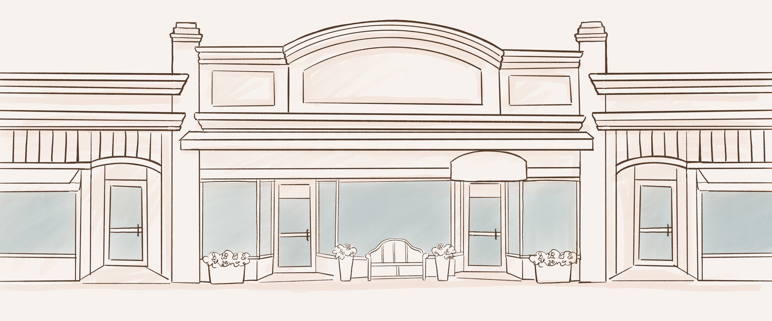 A sketched rendering of The Village Shop pop-up storefront inside The Village Bank