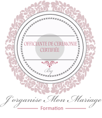 Certificat de cérémonie d'officiant, avec un design floral rose et blanc, inscription en français.