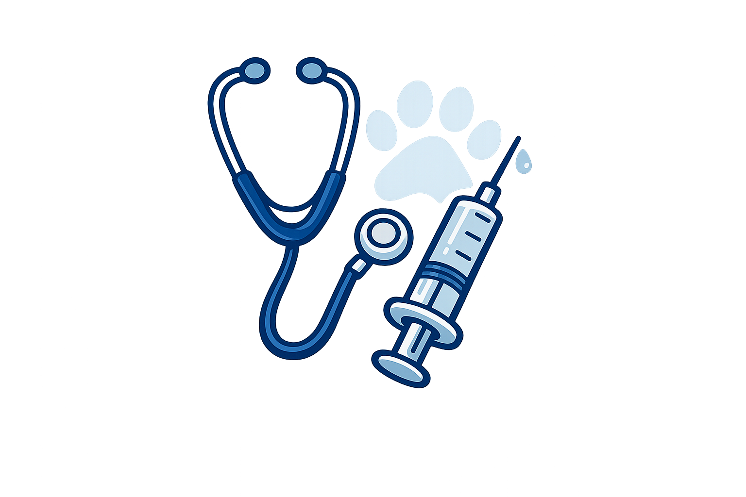 Preventive care icon showing a stethoscope, syringe, and paw print