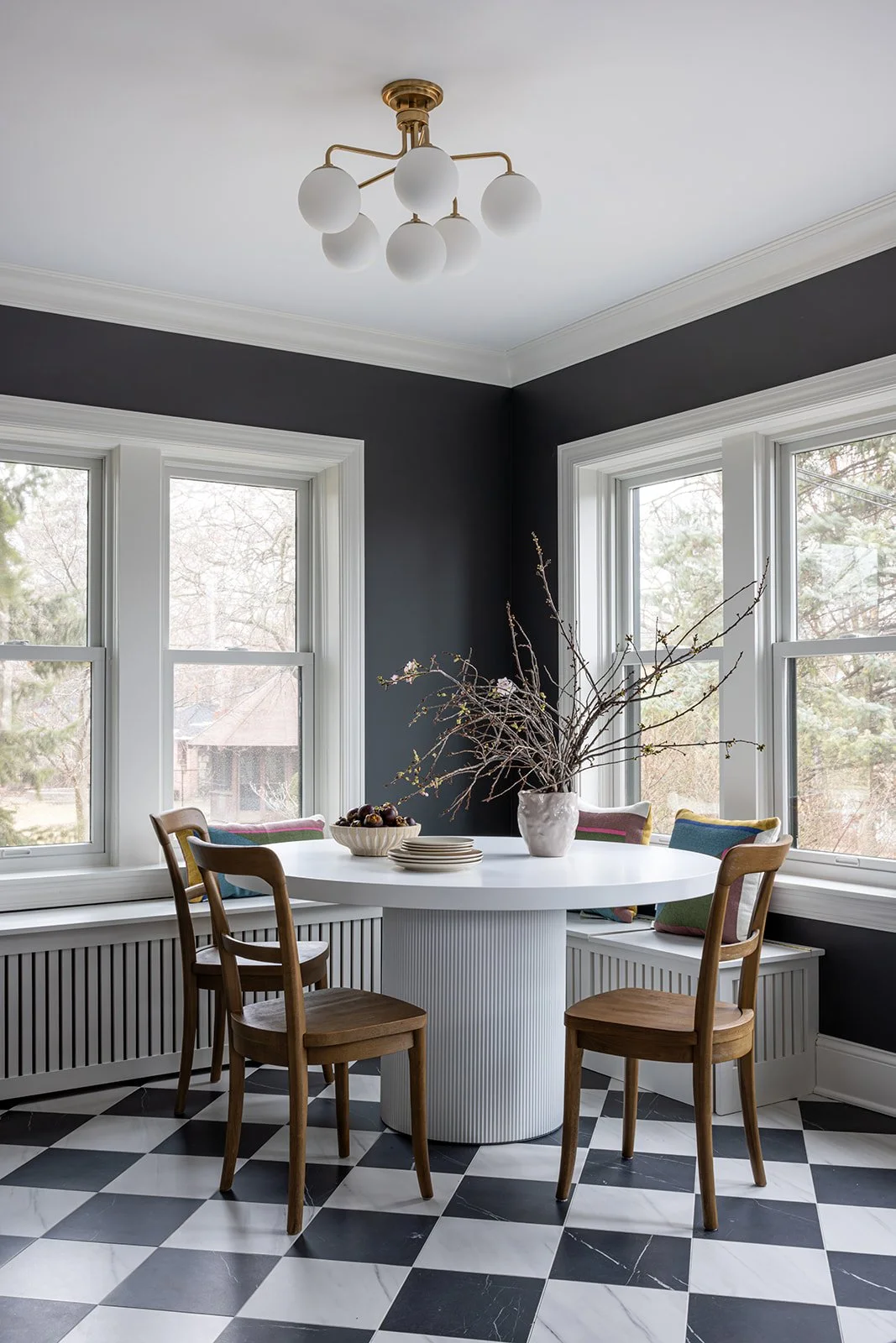 three seasons room with black and white checkered floor