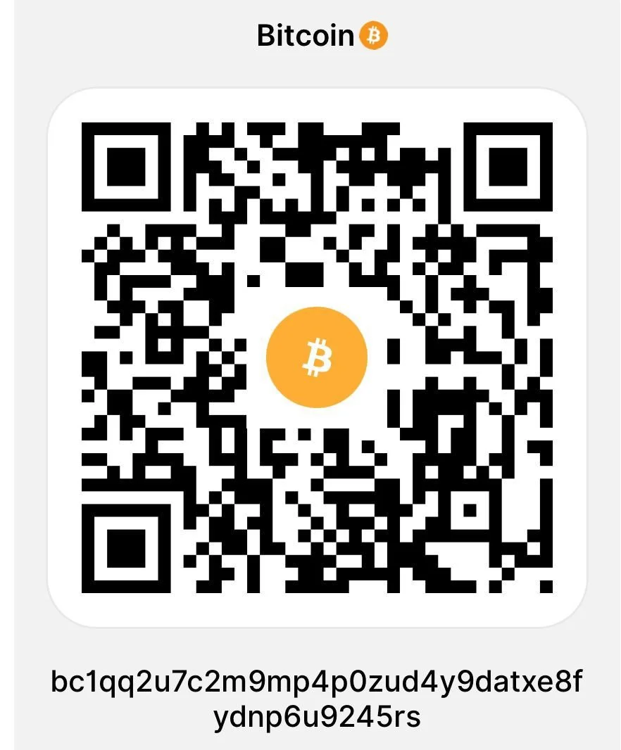 Bitcoin QR code with Bitcoin logo and address underneath.