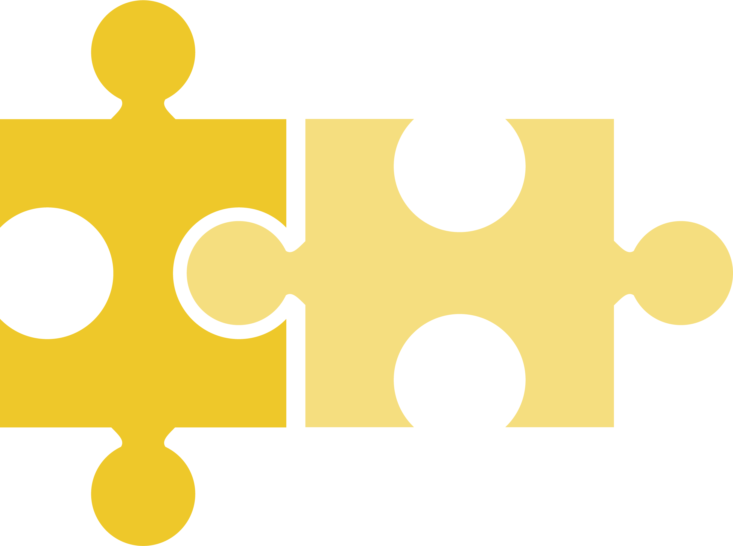 Two interconnected puzzle pieces, one yellow and one black, with the yellow piece on the left and the black piece on the right.