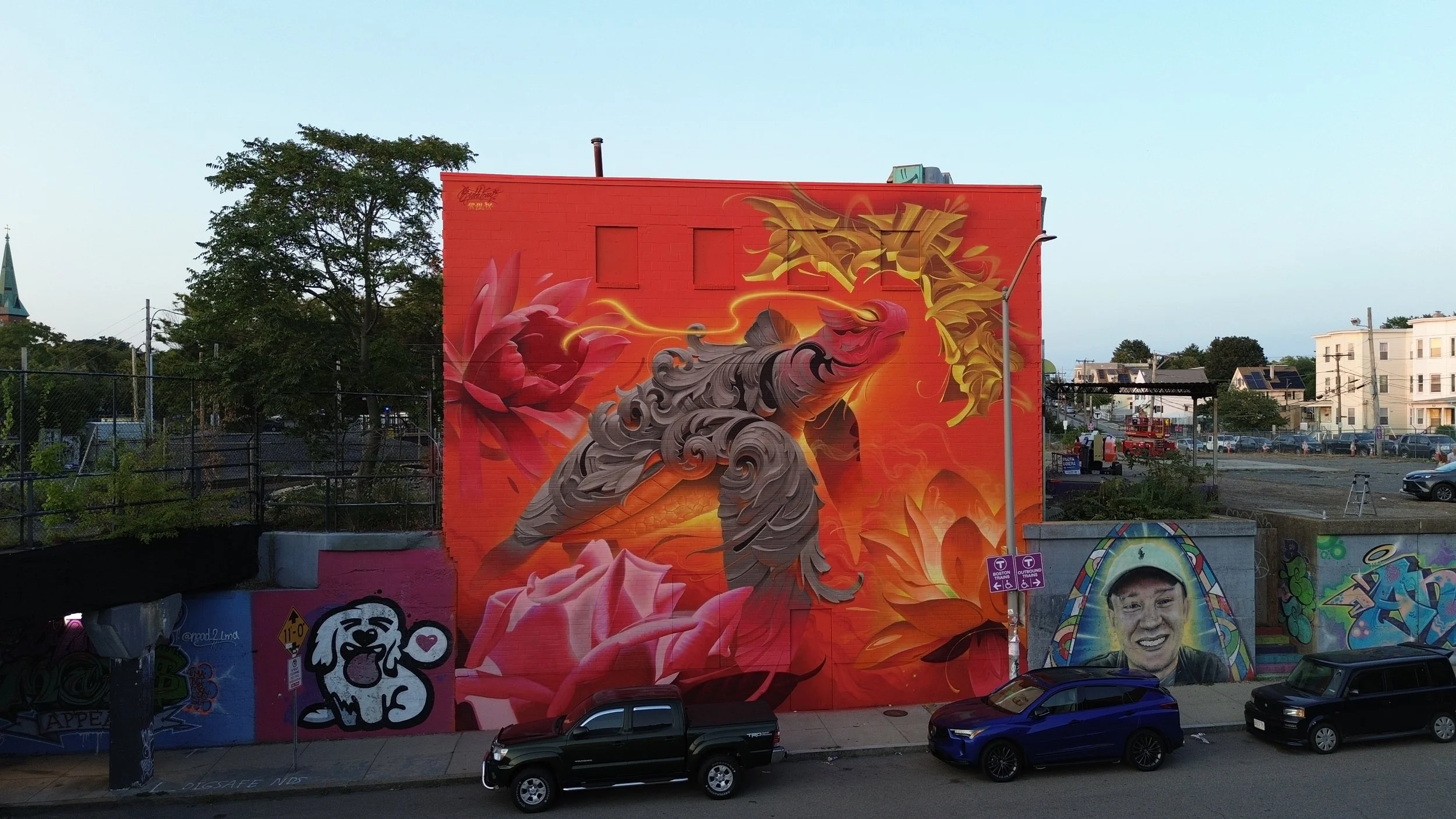 Mural of an "Ornamental Turtle" by Bublegum (Tirso Paz) in Lynn, MA. A public art commission in collaboration with Beyond Walls, focusing on endangered species awareness, community education, and celebrating cultural resilience through the Ornamental