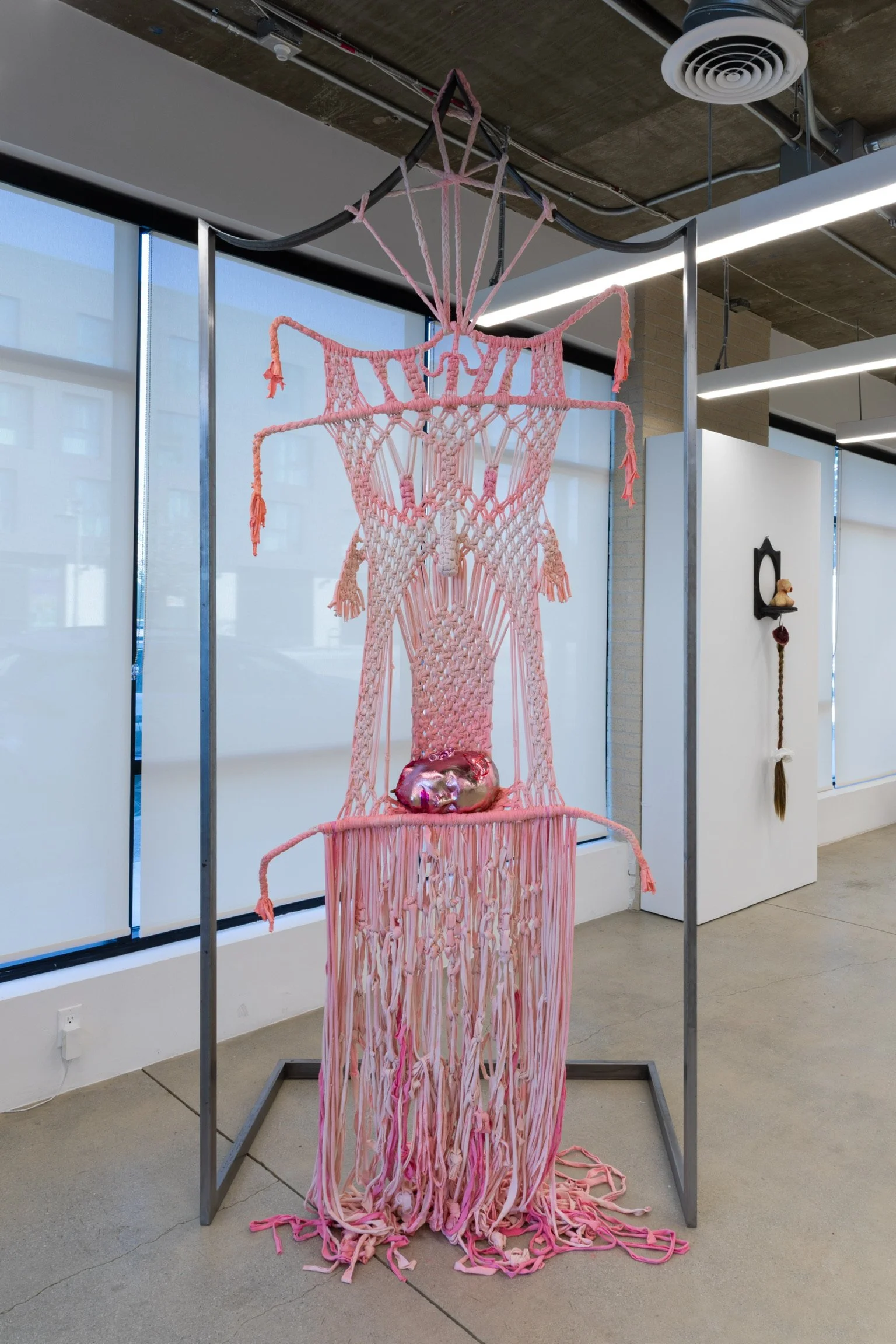 "Home Body (tender)".
Beeswax, fabric, foam, pigment, steel, resin, metal leaf, quartz. 112” H x 48” W x 30” D. 2026.
