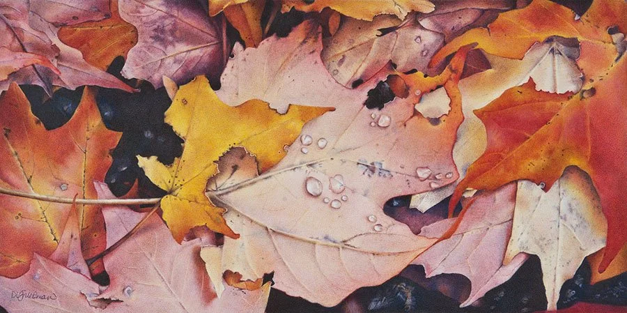 “Fallen Leaves,” colored pencil  (9"x18") – PRIVATE COLLECTION