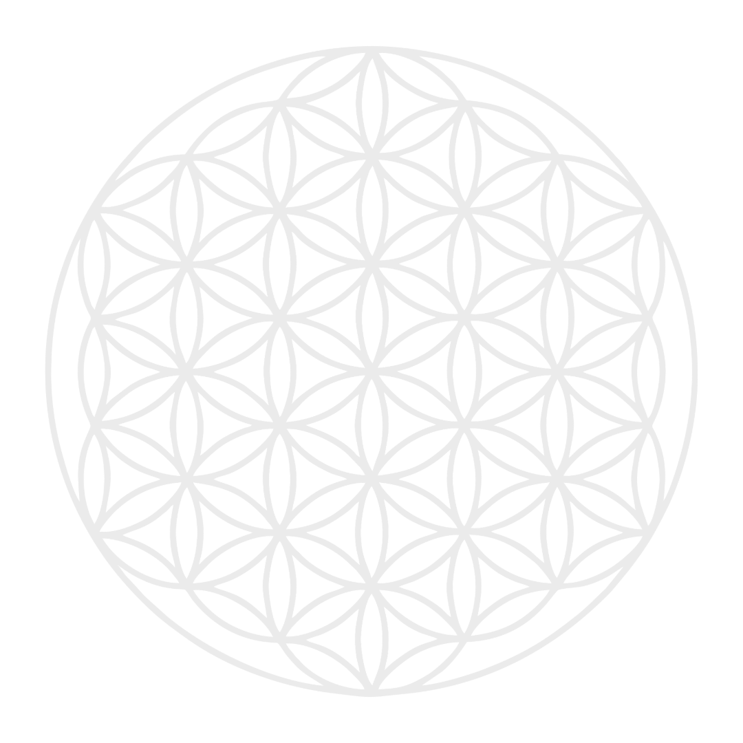 White geometric pattern called Flower of life on a black background.