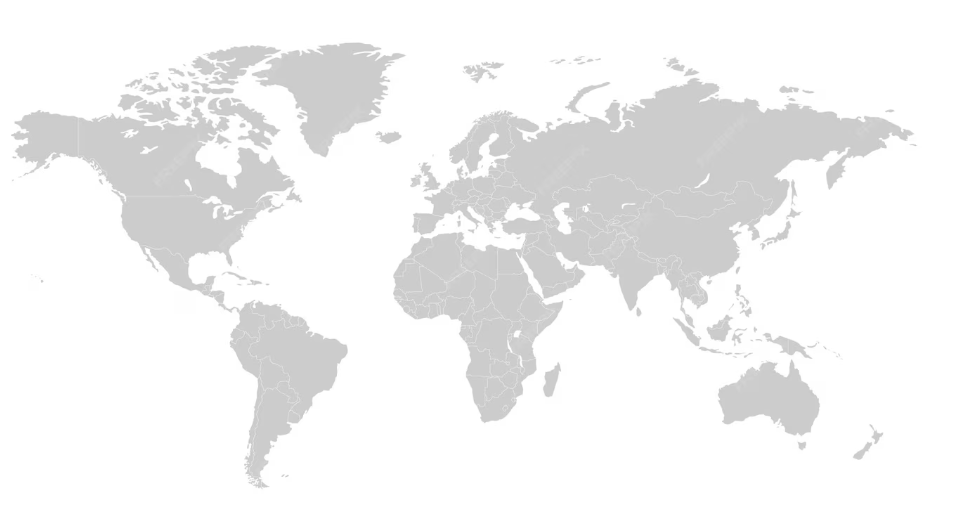 A gray and white world map with countries outlined.