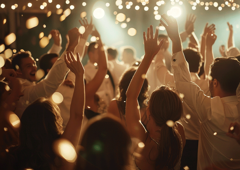 Guests dancing during an immersive wedding celebration experience
