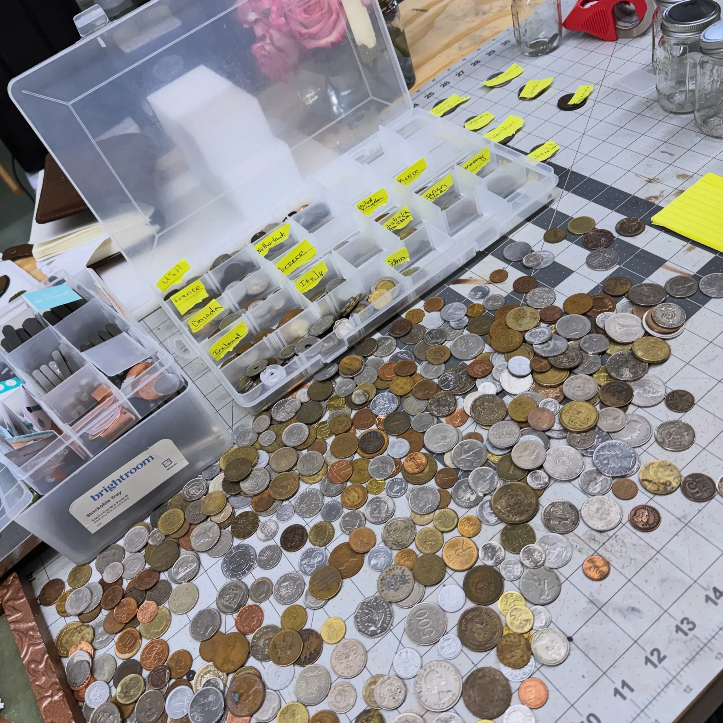 I finally organize all my world coins. I embarrassedly have to admit I spent six hours organizing all 90+ countries and territories 😅

I sorted nearly 10 pounds of coins into two binders by country and territory. There&rsquo;s still a little mason j
