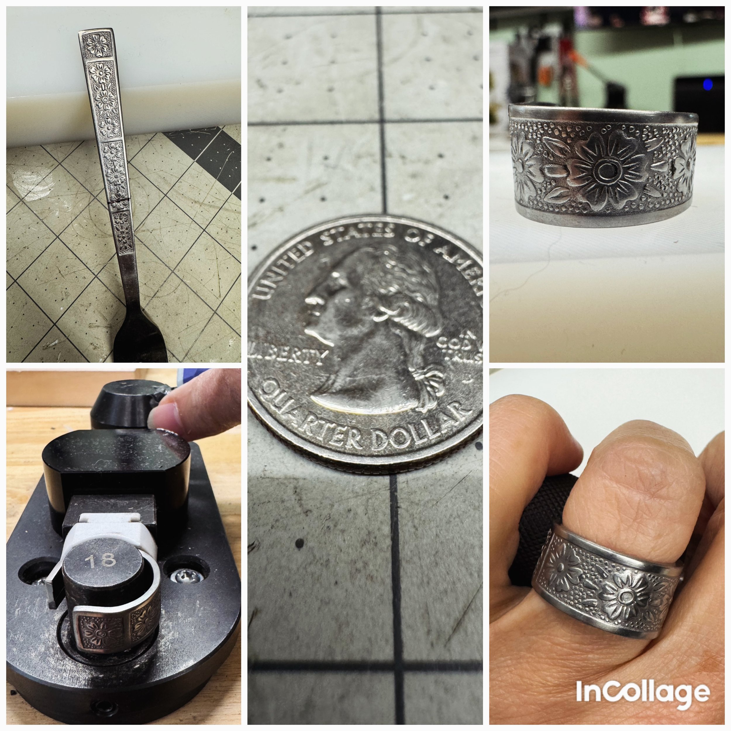 My first stainless steel ring! I found her in a Goodwill bin for 25&cent;, gave her a little makeover, and now she&rsquo;s a ring worth more than pocket change 🪙