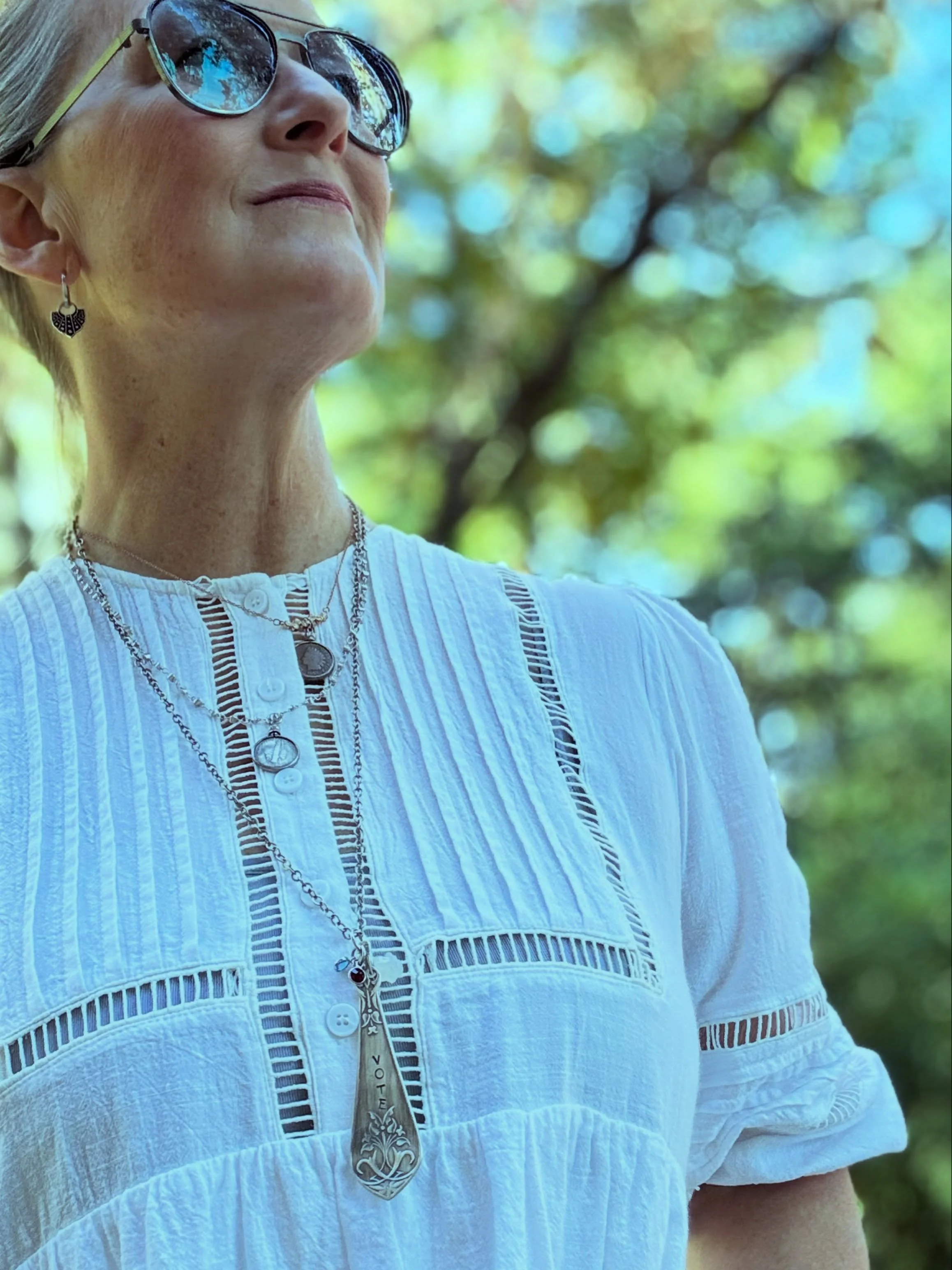 Apparently, today I felt inspired to wear history.

I love holding something tangible from another moment in time wondering who held it before me, where it traveled, and what it witnessed. It is the closest I may ever come to being a time traveler, a