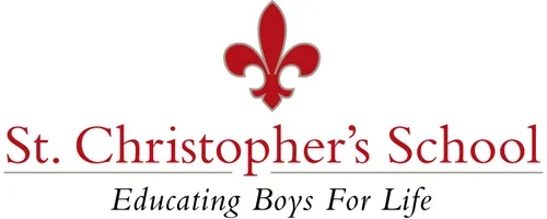 Logo of St. Christopher's School with a red fleur-de-lis symbol and the slogan 'Educating Boys for Life'.