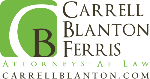 Logo for Carrell Blanton Ferris attorneys at law with initials CB inside a green square and the firm's name and website.