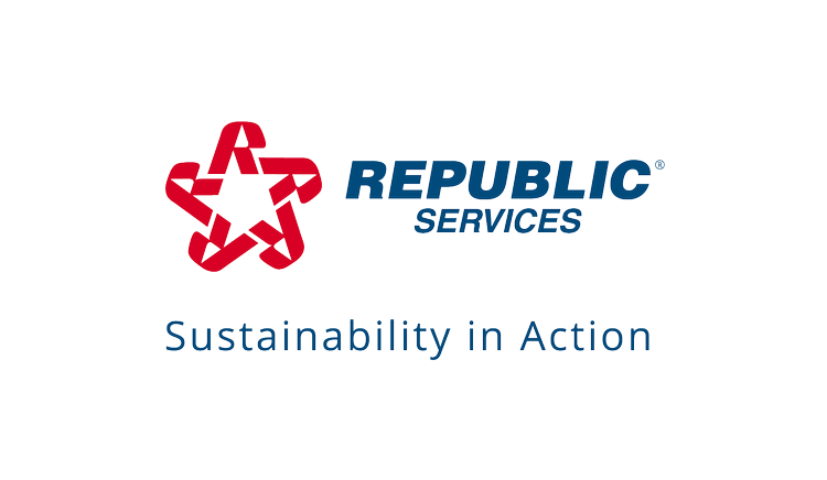 Recycling symbols forming a star logo with the text 'REPUBLIC SERVICES' and the slogan 'Sustainability in Action' below.