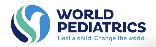 Logo of World Pediatrics with a seal and the slogan "Heal a child. Change the world."