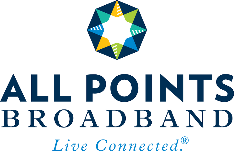Logo for All Points BroadBand featuring a multicolored star-like symbol above the company name, with the tagline "Live Connected" below.