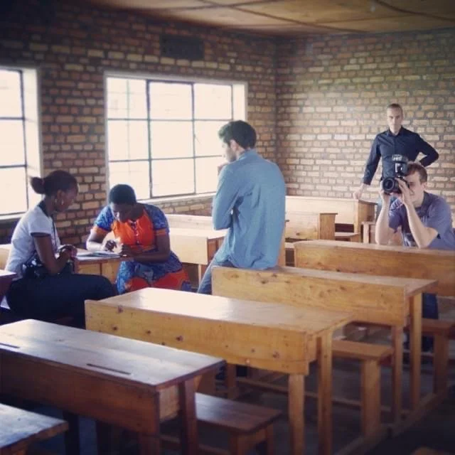 Storytelling work in a classroom in Rwanda.