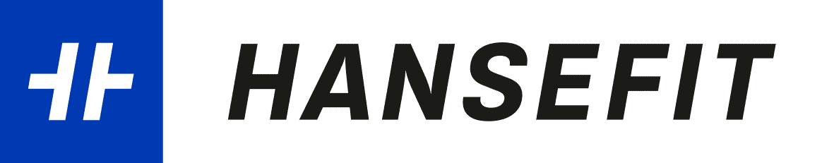 Logo von Hansefit mit blauer und weißer Gestaltung und schwarz geschriebenen Namen