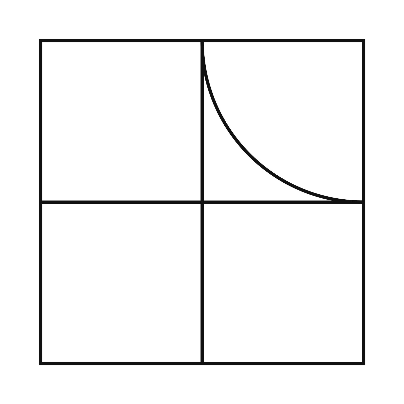 Geometric drawing of an outline square with sections divided by vertical, horizontal, and diagonal lines.
